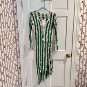Zara green and white crochet dress